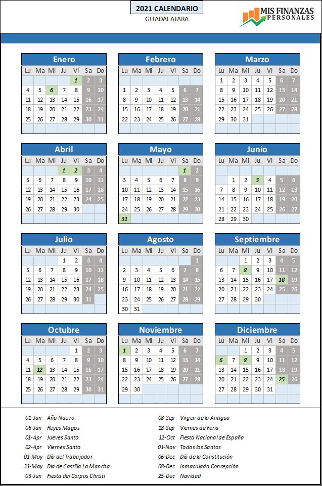 calendario laboral Guadalajara 2021