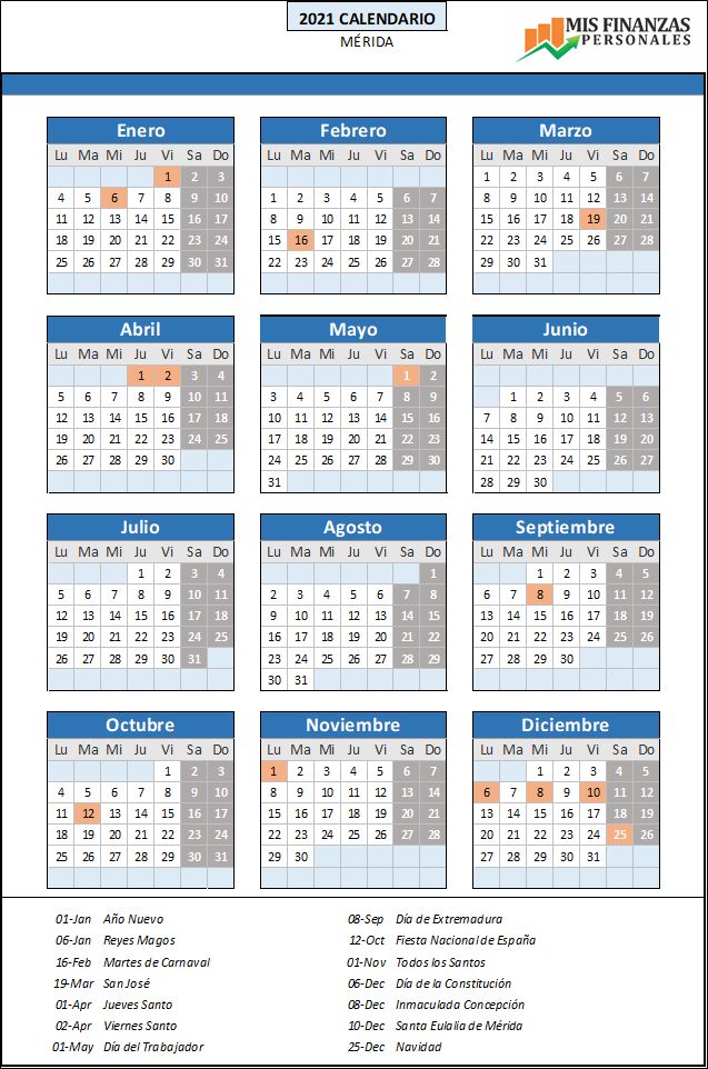 calendario laboral Mérida 2021