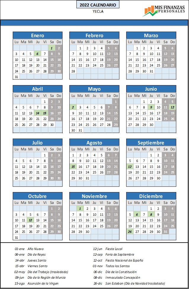 calendario laboral Yecla 2022