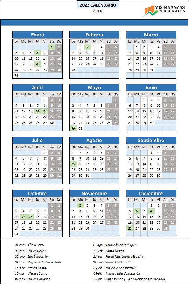 calendario laboral_Adeje 2022