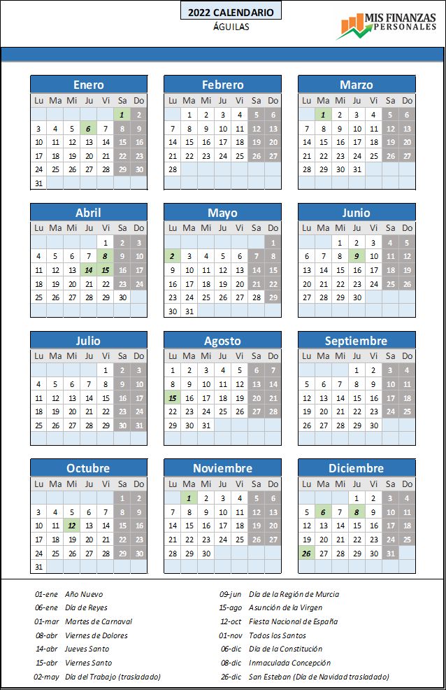 calendario laboral Águilas 2022