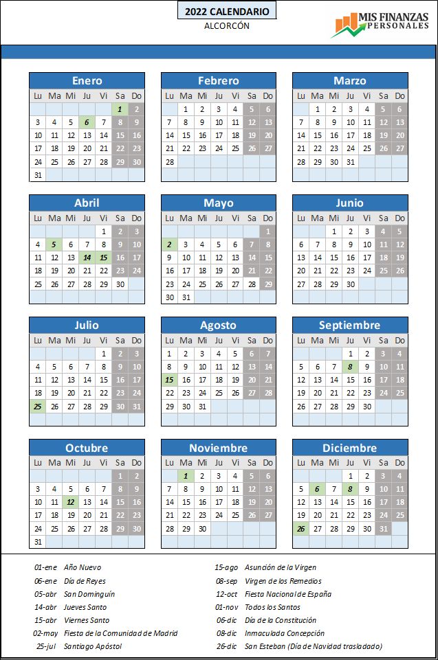 calendario laboral Alcorcón 2022