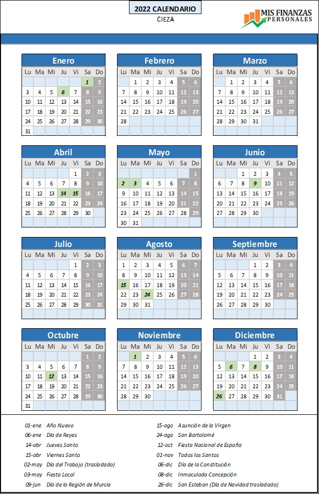 calendario laboral Cieza 2022