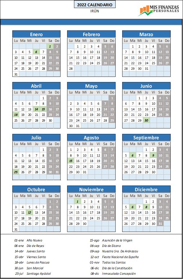 calendario laboral Irun 2022