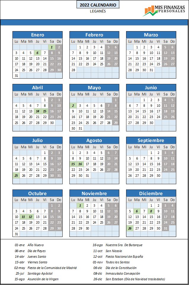 calendario laboral Leganés 2022