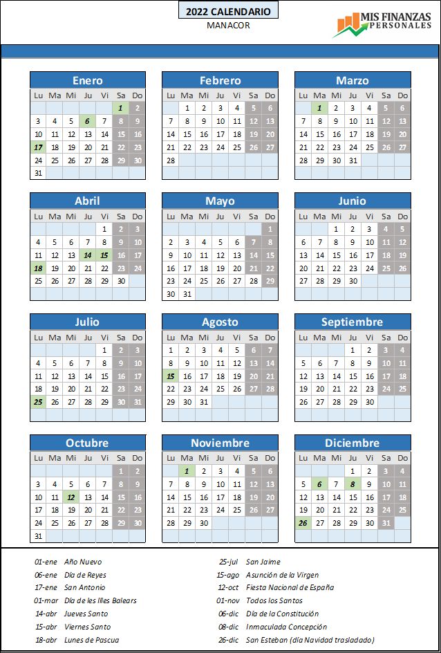 calendario laboral Manacor 2022