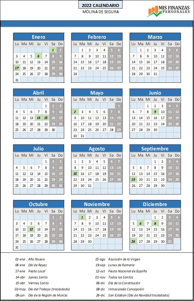 calendario laboral Molina de Segura 2022