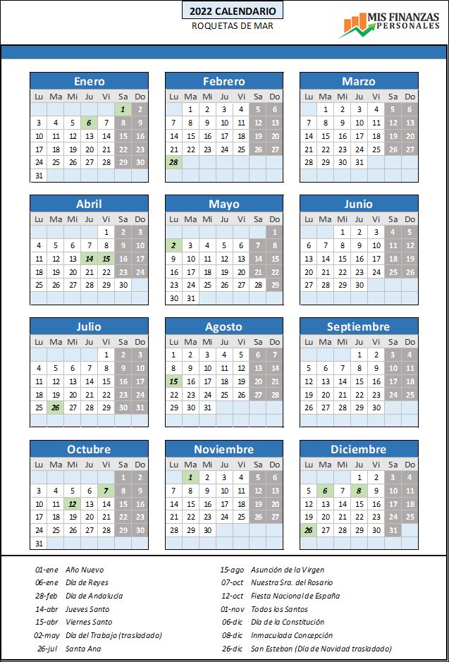 calendario laboral Roquetas de Mar 2022