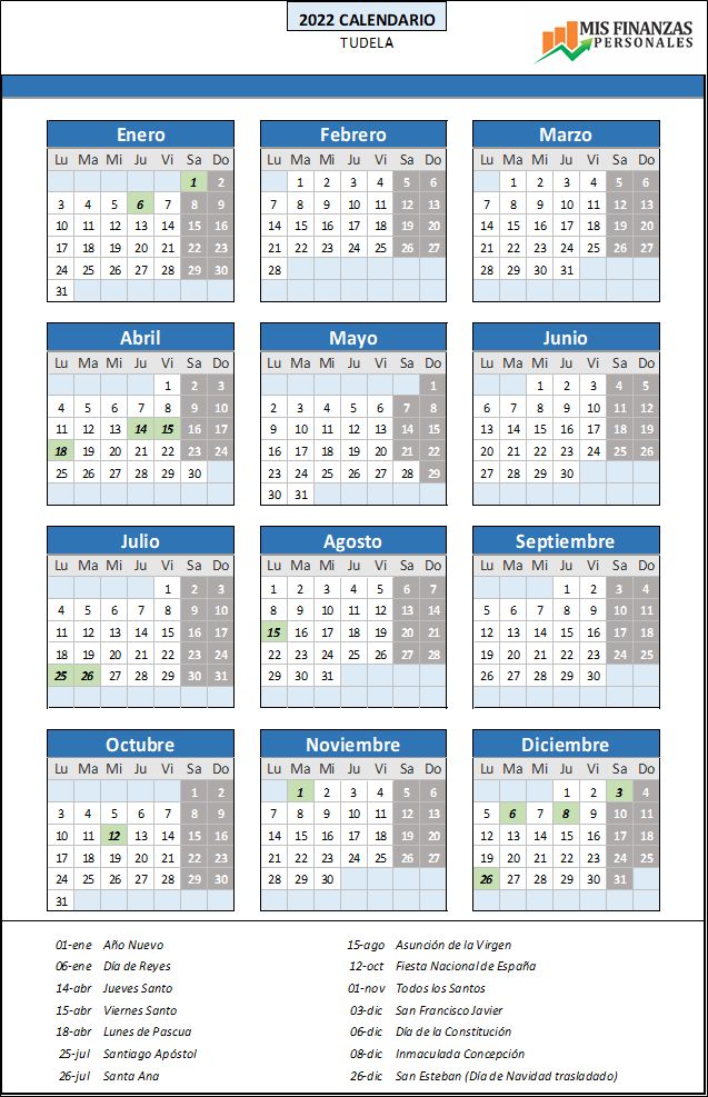 calendario laboral Tudela 2022