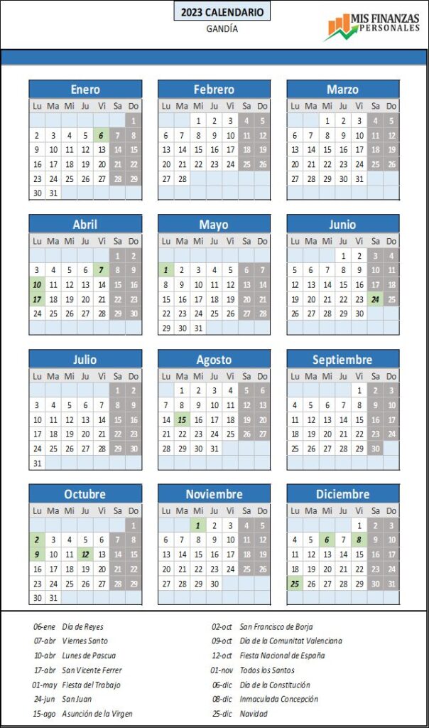 calendario laboral Gandía 2023