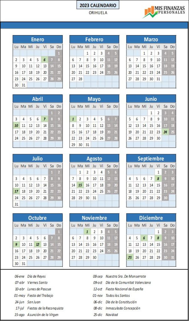 calendario laboral Orihuela 2023